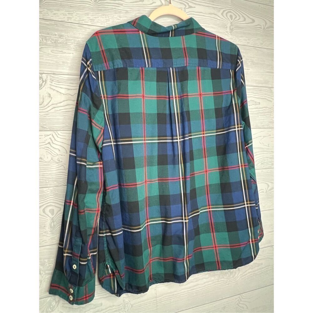 Talbots green and navy plaid button-down size large petite - Picture 5 of 7